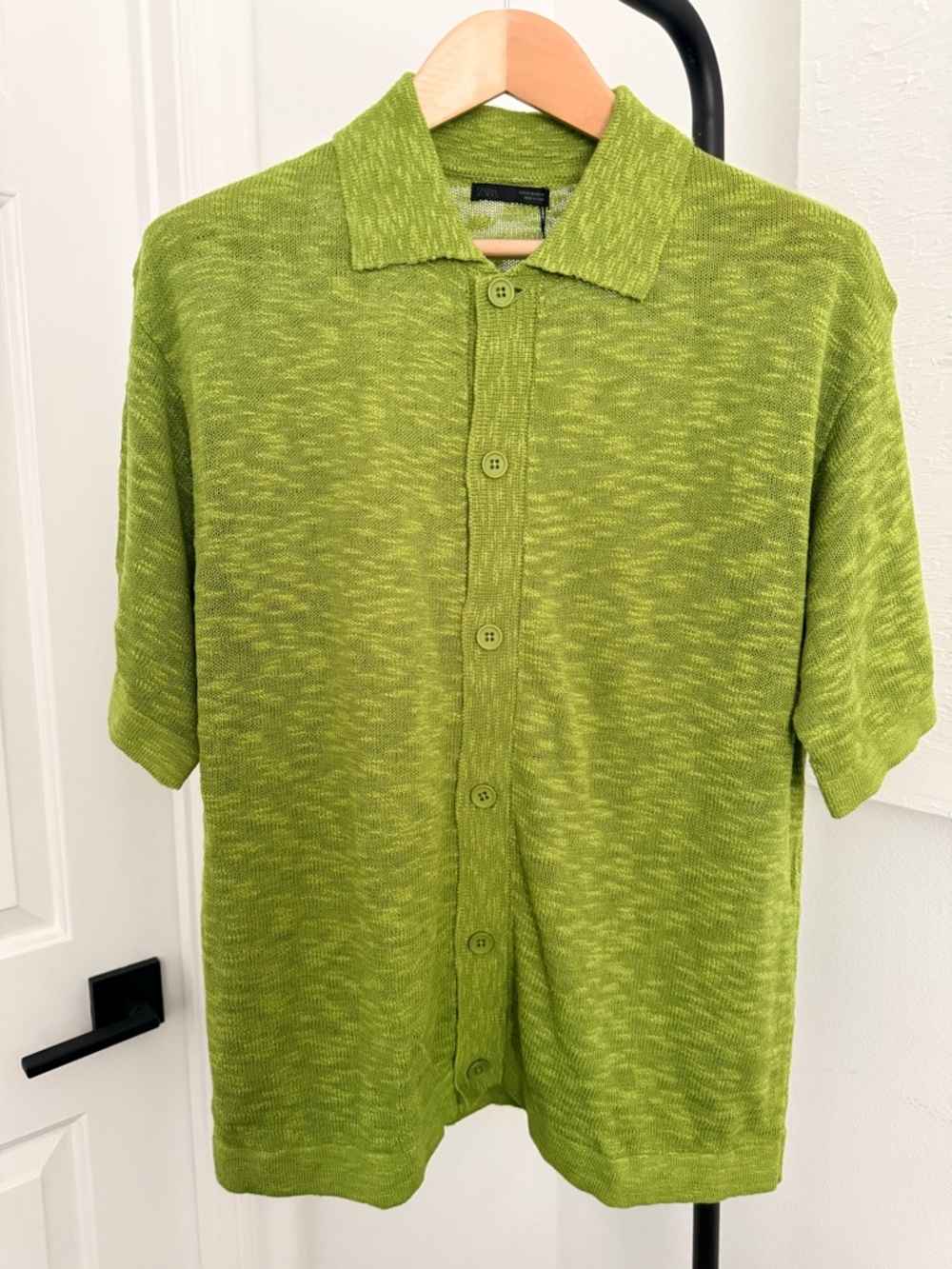 Zara Short-Sleeve Button Polo in Chartreuse Green